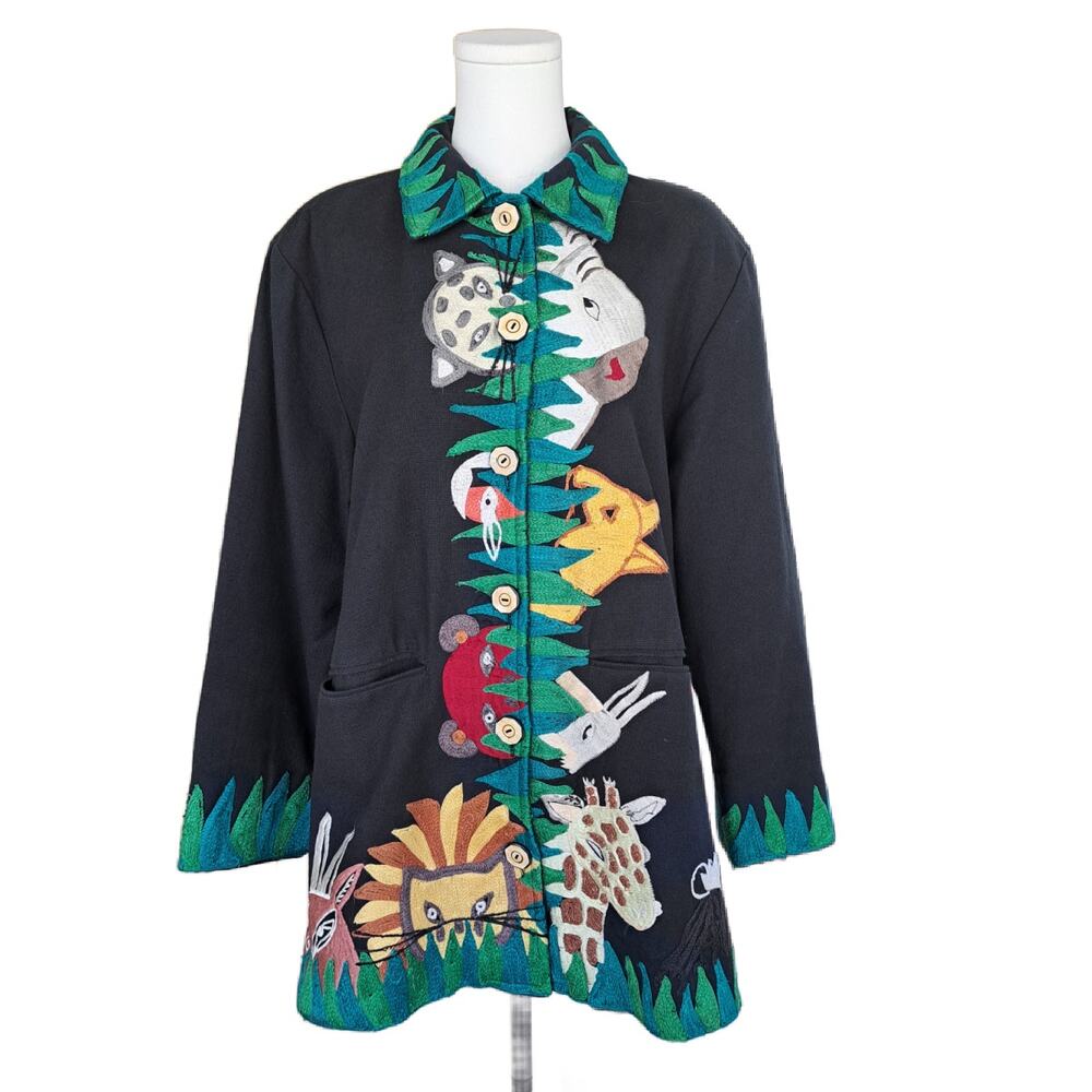 Vintage Patchington Embroidered Safari Jacket Jungle Animal Maximalist Art Boxy